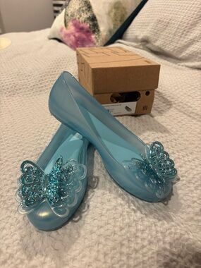 Mini Melissa size 1 Pearly Blue Jelly Flats with Butterfly Bow